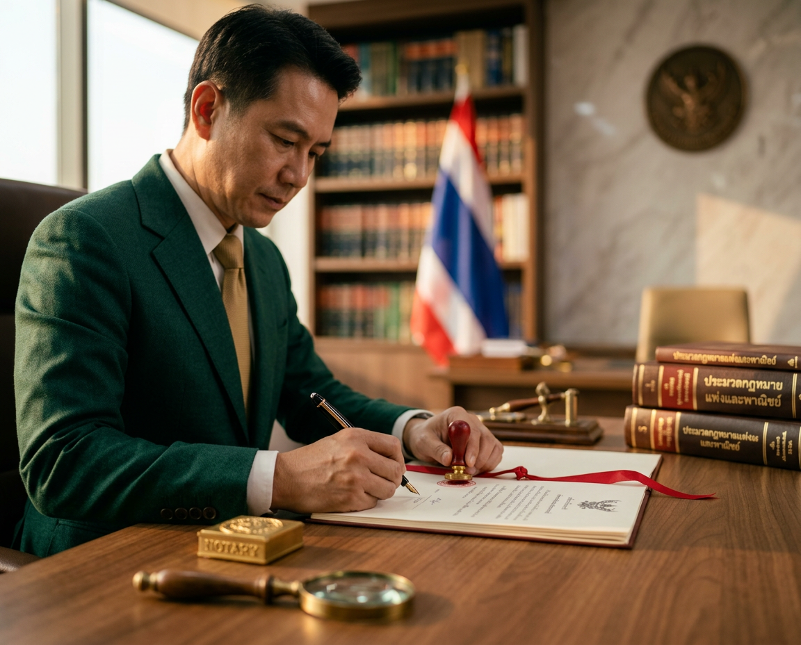ทนายความผู้รับรองเอกสาร Notary Public พร้อมตราครุฑและธงชาติไทย — สถาบันภาษาเอ็นวายซี